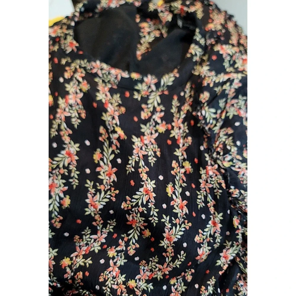 ZARA Black Floral Print Tiered Maxi Dress Puff Sleeve Ruffle High Neck - Picture 9 of 10